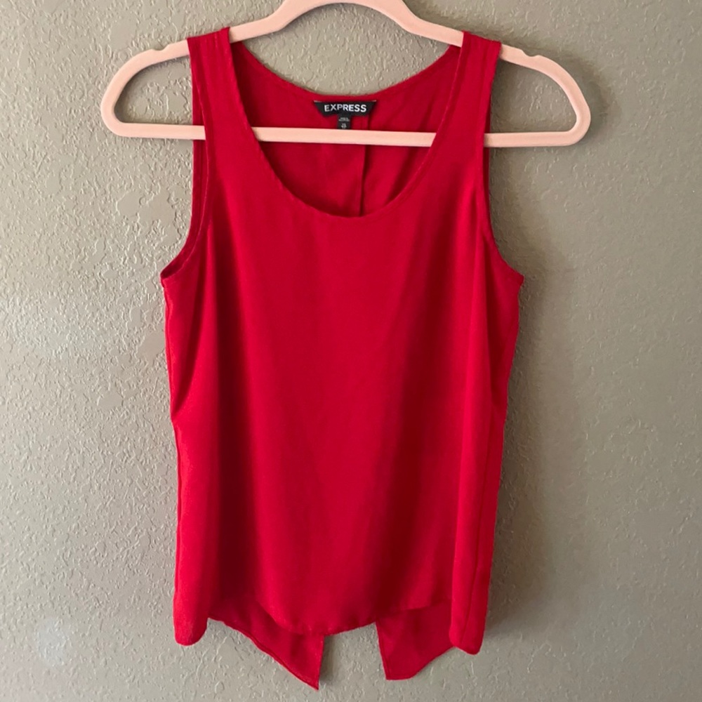 Red Express dressy tank top with open slit on the back.